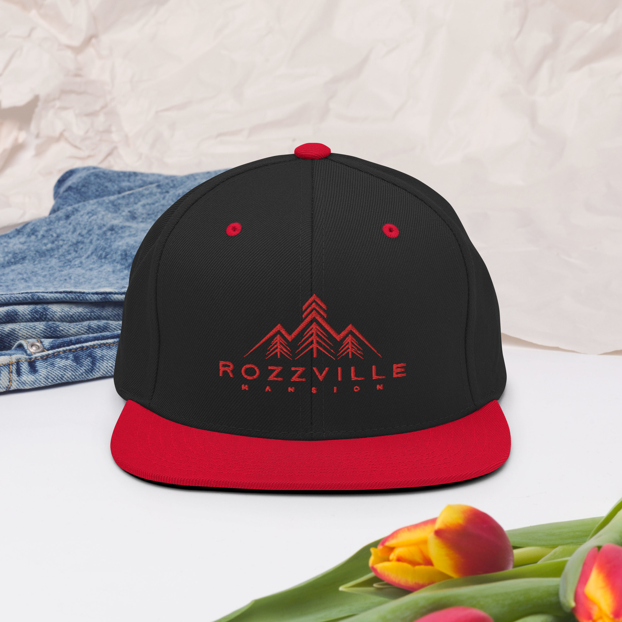 Snapback Hat red logo and red brim