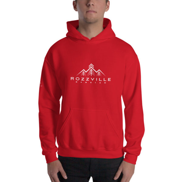 Unisex Hoodie white logo fron center, right sleeve, back label